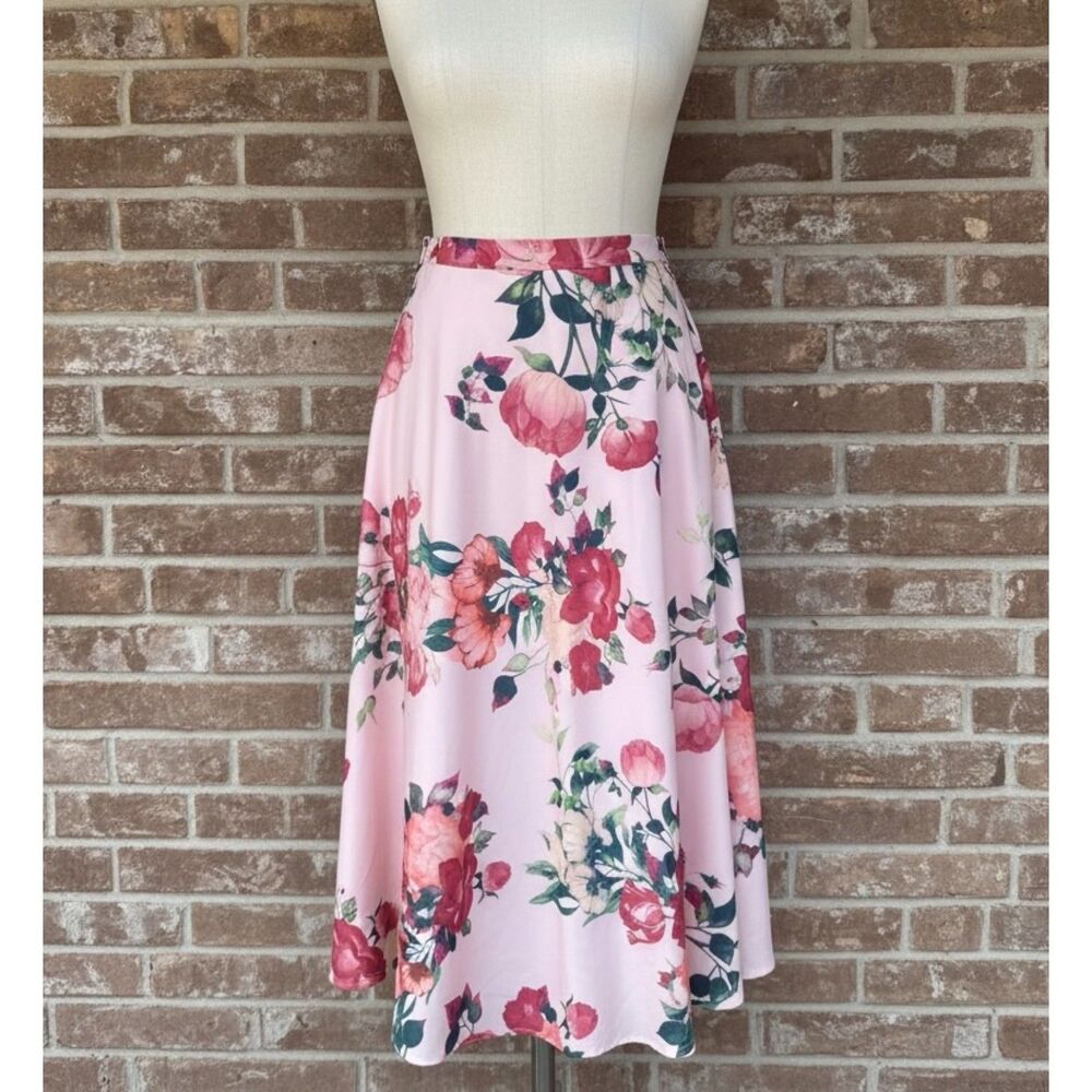 Modcloth Pink Floral A-Line Skirt, Size L